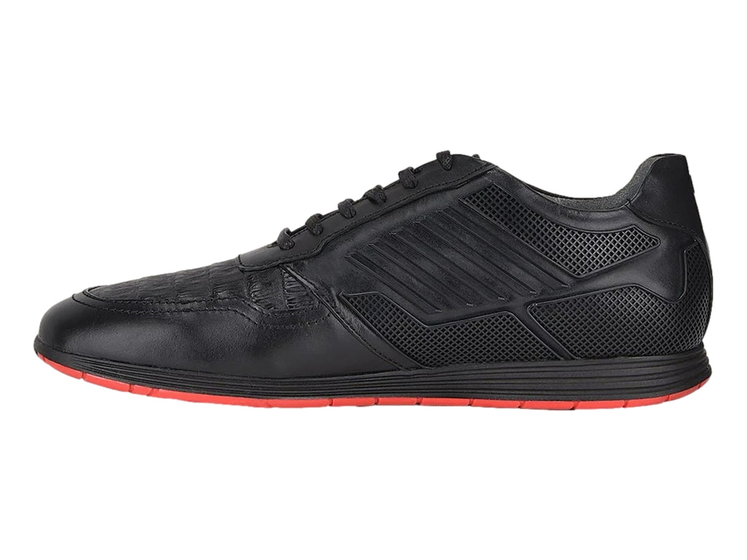 Zapatos Casuales Cuadra de Piel Caimán y Ternera Negro para Hombre