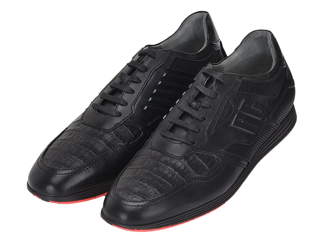 Zapatos Casuales Cuadra de Piel Caimán y Ternera Negro para Hombre