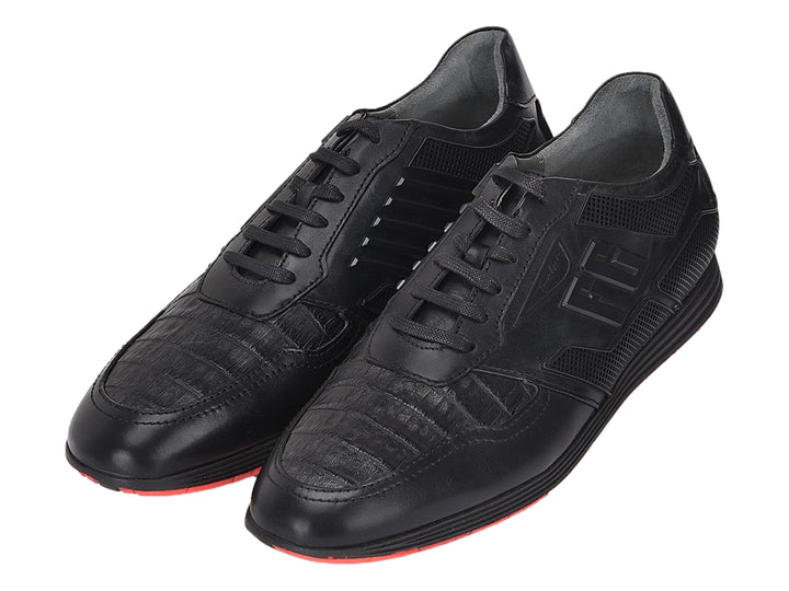 Zapatos Casuales Cuadra de Piel Caimán y Ternera Negro para Hombre