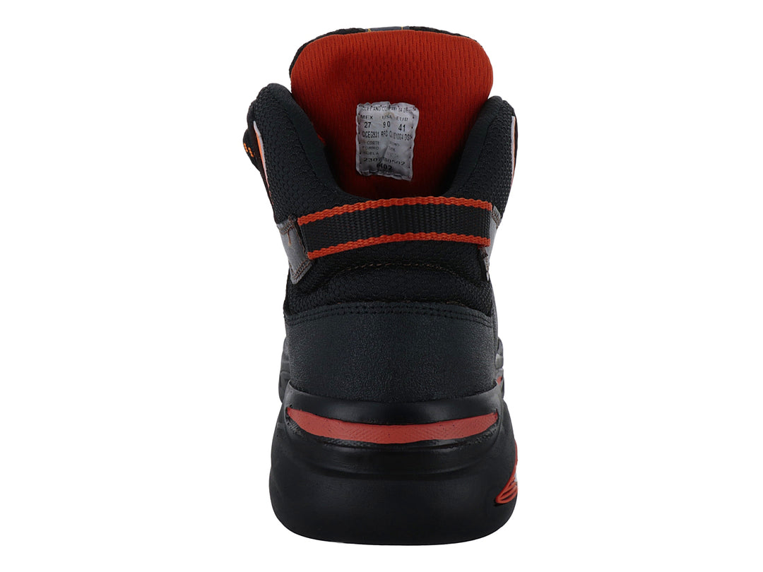 Bota de seguridad CLIFF color café oscuro con detalles en naranja y suela robusta.