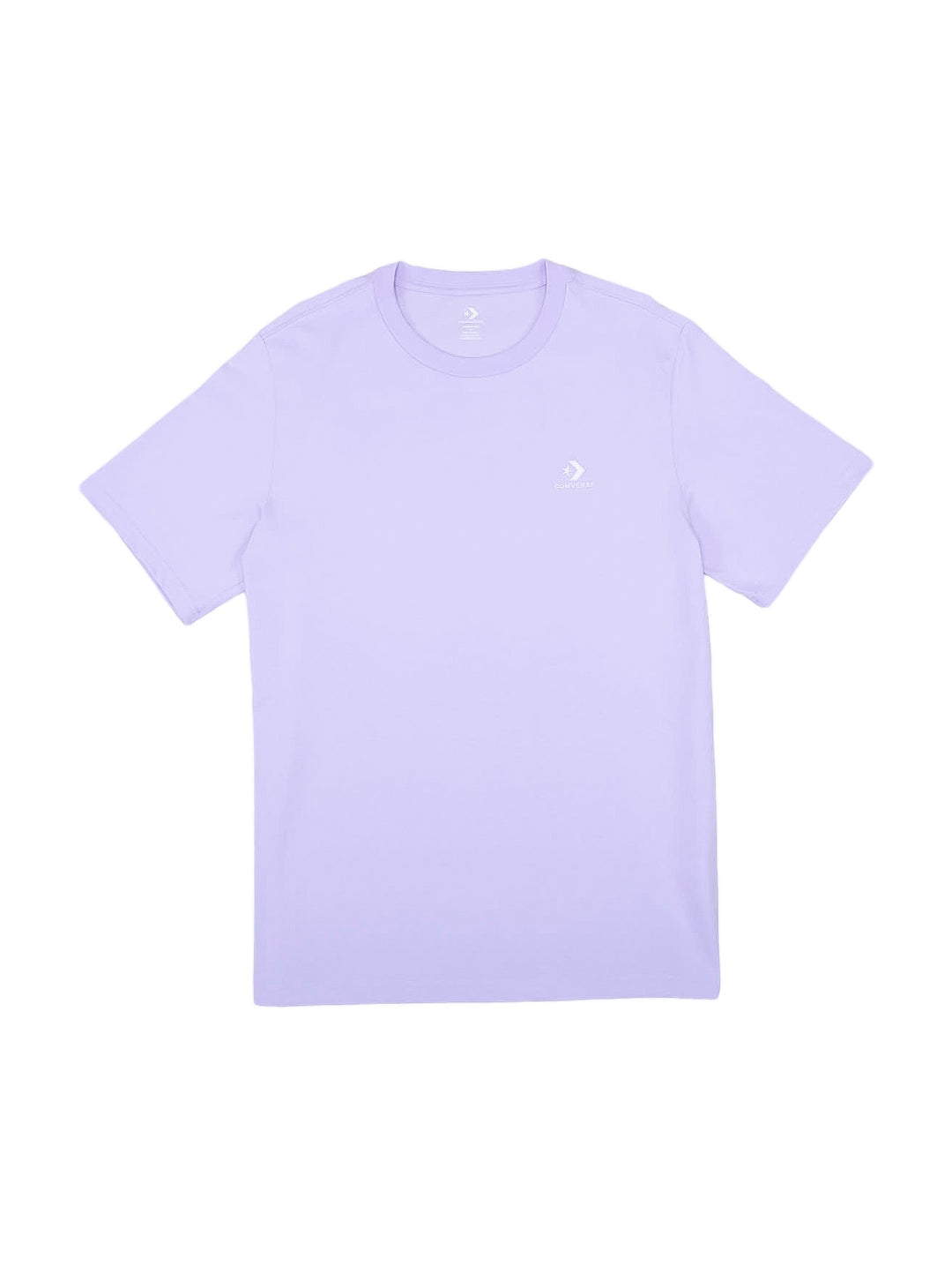 Camiseta Converse de manga corta en color morado claro con logo pequeño en el pecho.