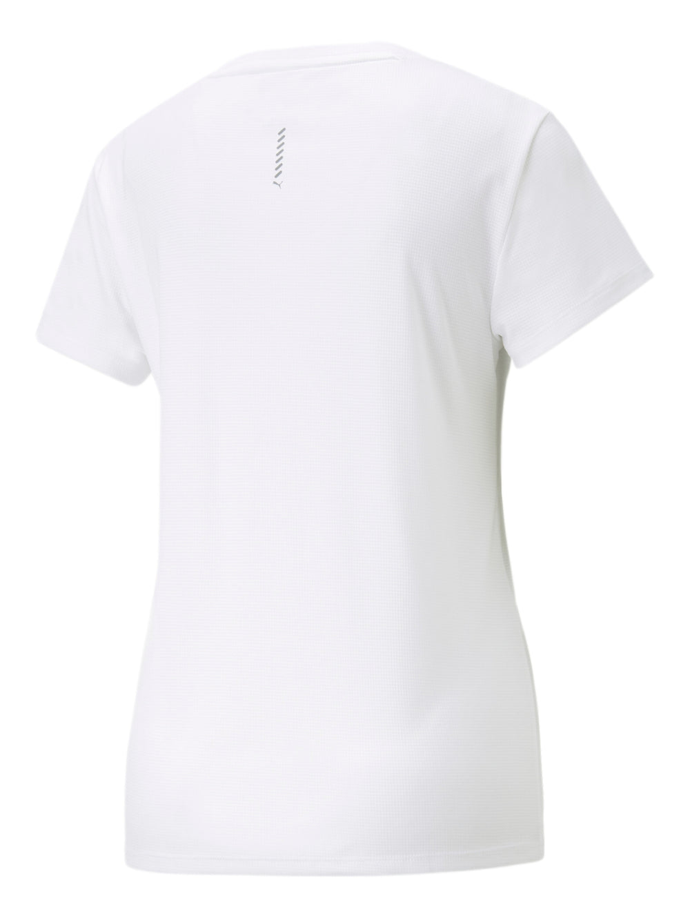 Playera deportiva PUMA blanca de manga corta con logotipo en color verde menta claro en el pecho.
