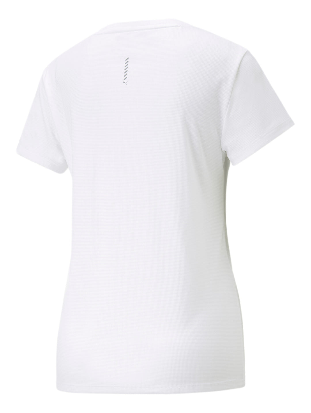Playera deportiva PUMA blanca de manga corta con logotipo en color verde menta claro en el pecho.