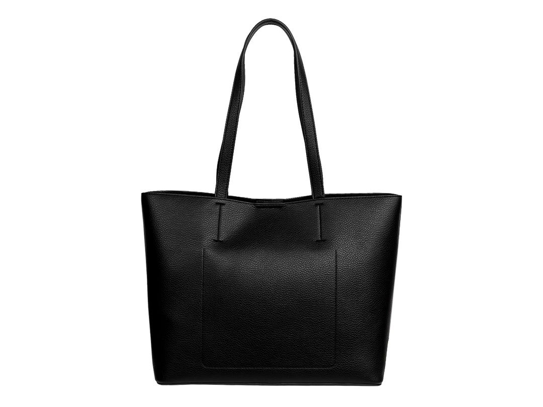 Bolso de hombro DKNY color negro con textura granulada y detalle metálico dorado en el asa.