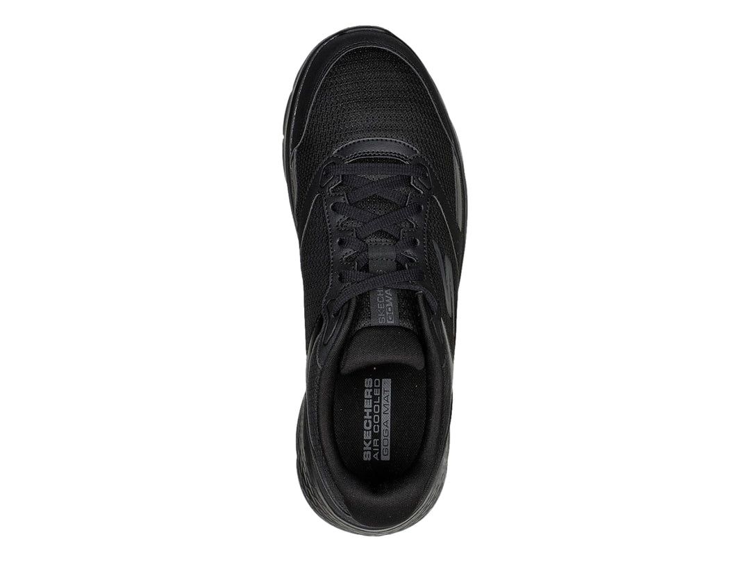 Tenis deportivos Skechers Go Walk Flex en color negro con suela flexible y detalles en malla.
