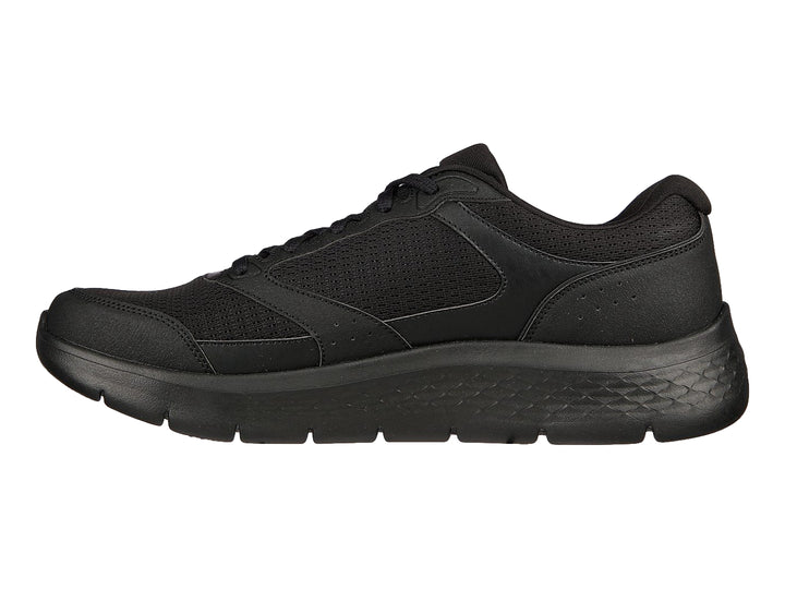 Tenis deportivos Skechers Go Walk Flex en color negro con suela flexible y detalles en malla.