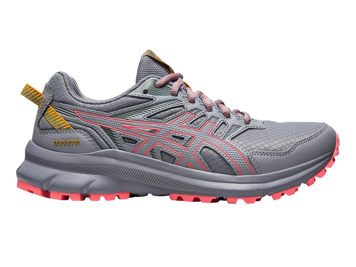 Tenis deportivos ASICS Trail Scout 2 color gris con detalles en papaya y suela para trail.