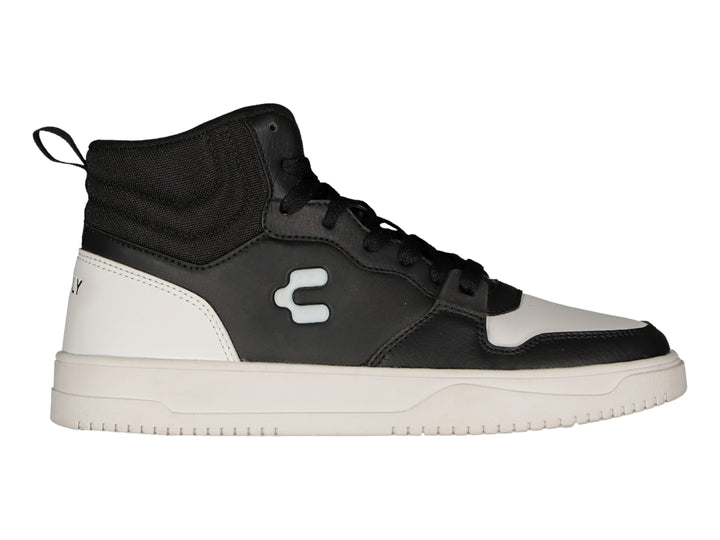 Tenis Charly tipo bota en colores negro y blanco con suela blanca.