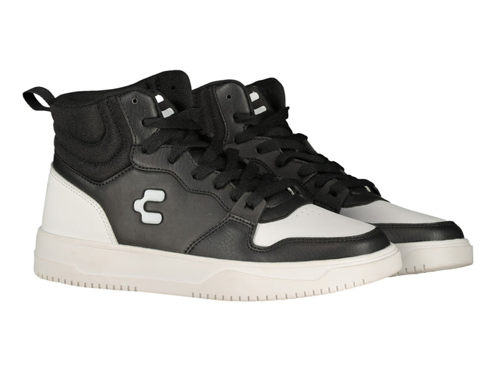 Tenis Charly tipo bota en colores negro y blanco con suela blanca.