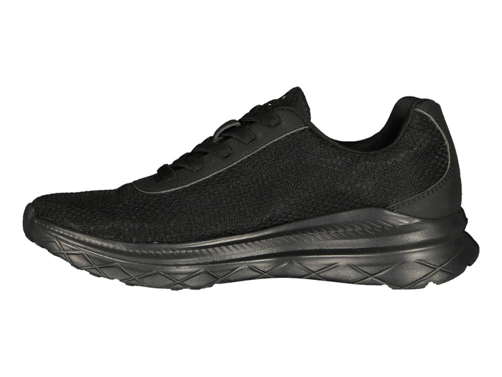 Tenis deportivos Charly color negro con suela gruesa y logo lateral en azul claro.