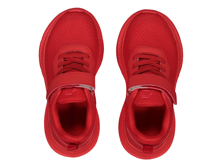 Tenis deportivos color rojo marca Charly con cierre de velcro y agujetas.