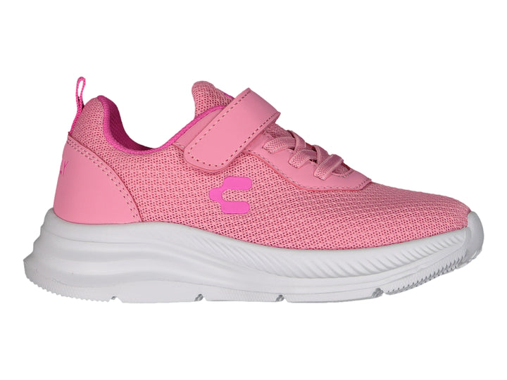 Tenis deportivos Charly color rosa con suela blanca y cierre de velcro.