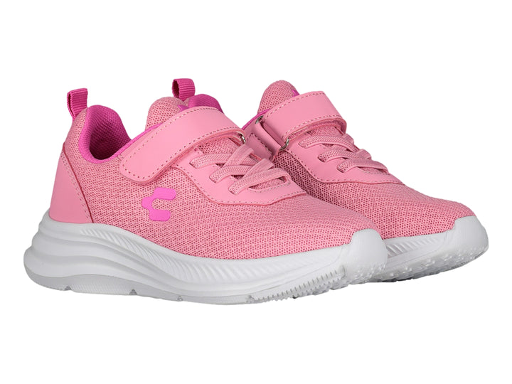 Tenis deportivos Charly color rosa con suela blanca y cierre de velcro.