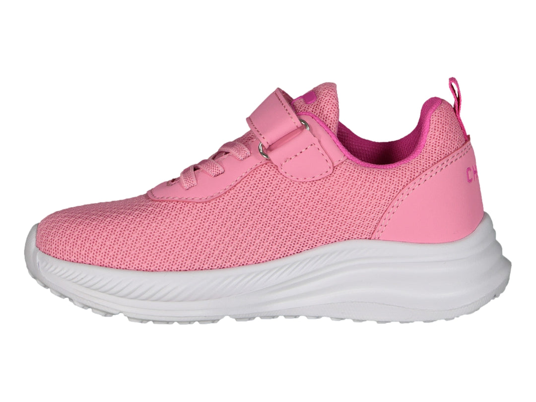Tenis deportivos Charly color rosa con suela blanca y cierre de velcro.