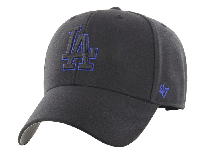 Gorra de béisbol negra de la marca 47 Brand con logotipo de los Dodgers de Los Ángeles bordado en azul.