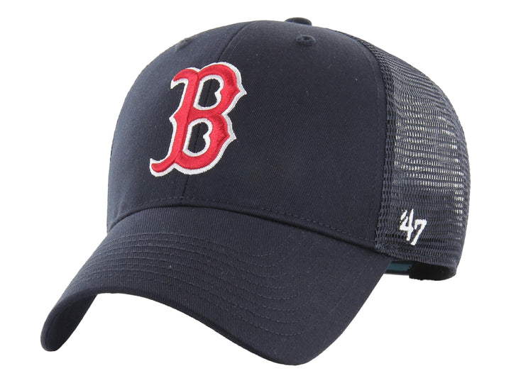 Gorra de béisbol color azul marino con logo rojo y blanco de los Red Sox y panel trasero de malla.
