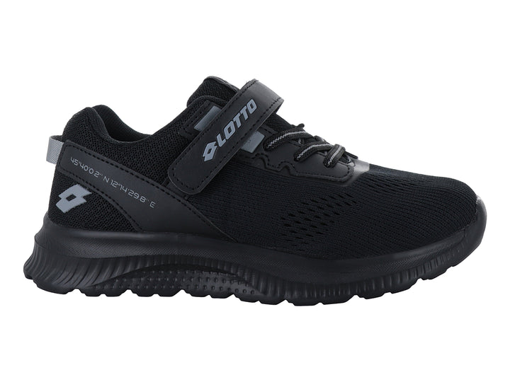 Tenis deportivos Lotto color negro con correa y agujetas para niño.