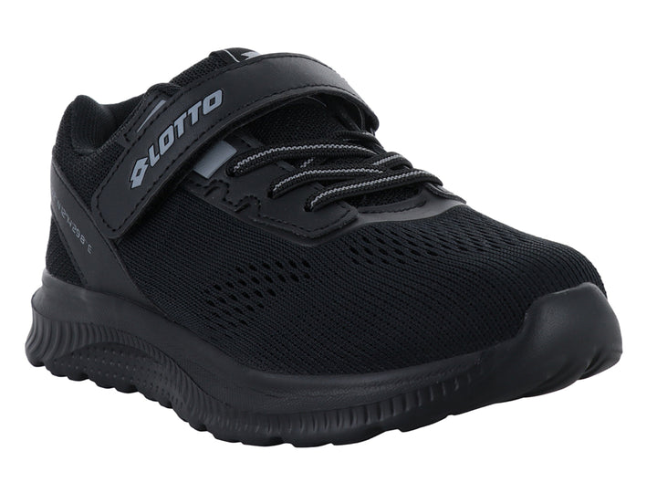 Tenis deportivos Lotto color negro con correa y agujetas para niño.