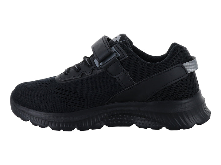 Tenis deportivos Lotto color negro con correa y agujetas para niño.