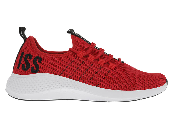 Tenis deportivos K-Swiss color rojo con suela blanca y detalles en negro.