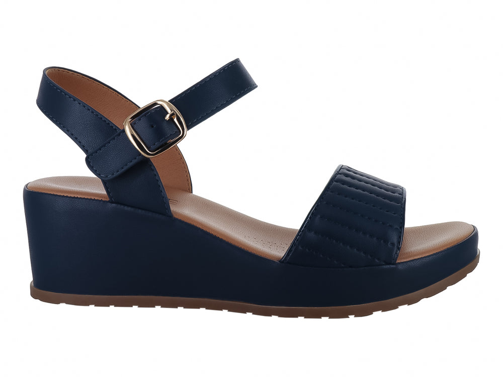 Sandalia de plataforma color navy con correa al tobillo, hebilla dorada y tira frontal acolchada para Mujer.