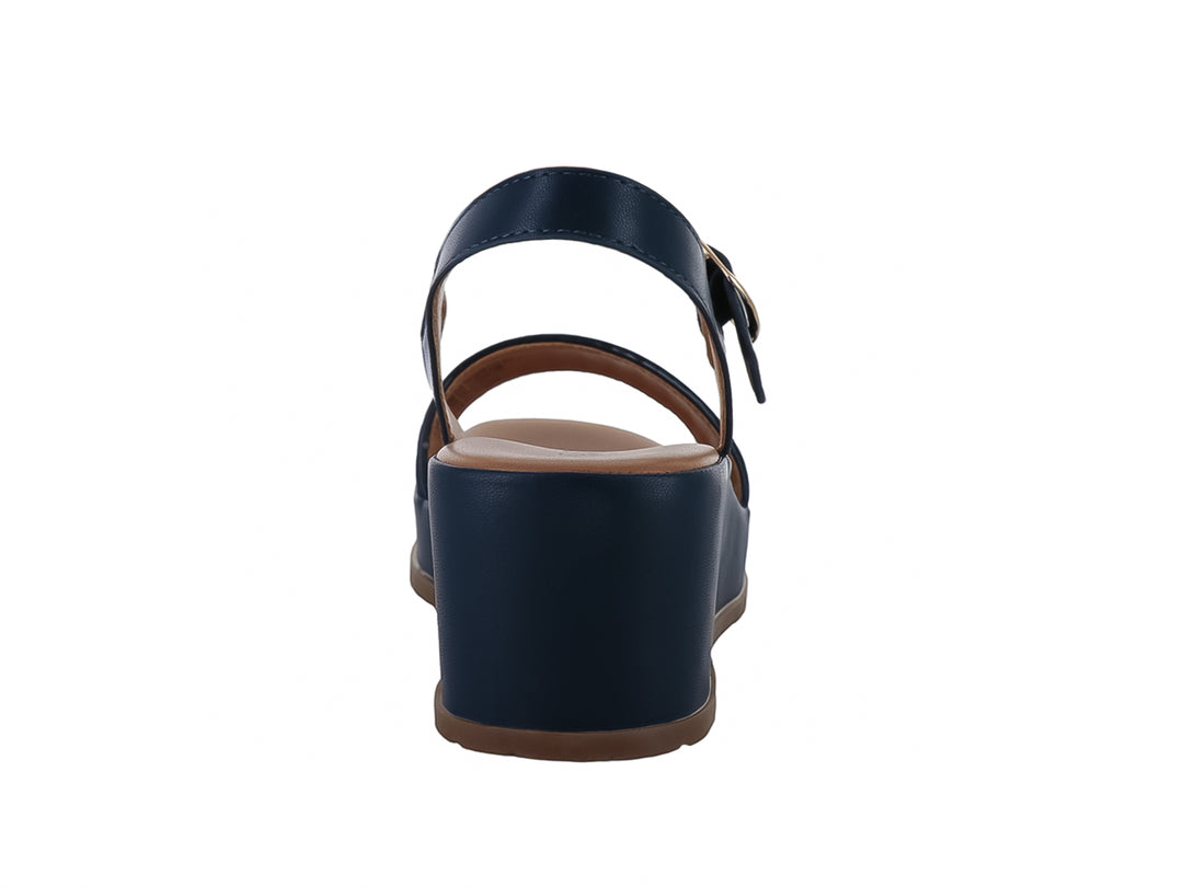 Sandalia de plataforma color navy con correa al tobillo, hebilla dorada y tira frontal acolchada para Mujer.