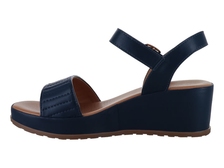 Sandalia de plataforma color navy con correa al tobillo, hebilla dorada y tira frontal acolchada para Mujer.