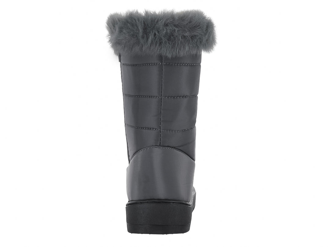 Botas color gris con borde de peluche y suela negra para niño o niña.