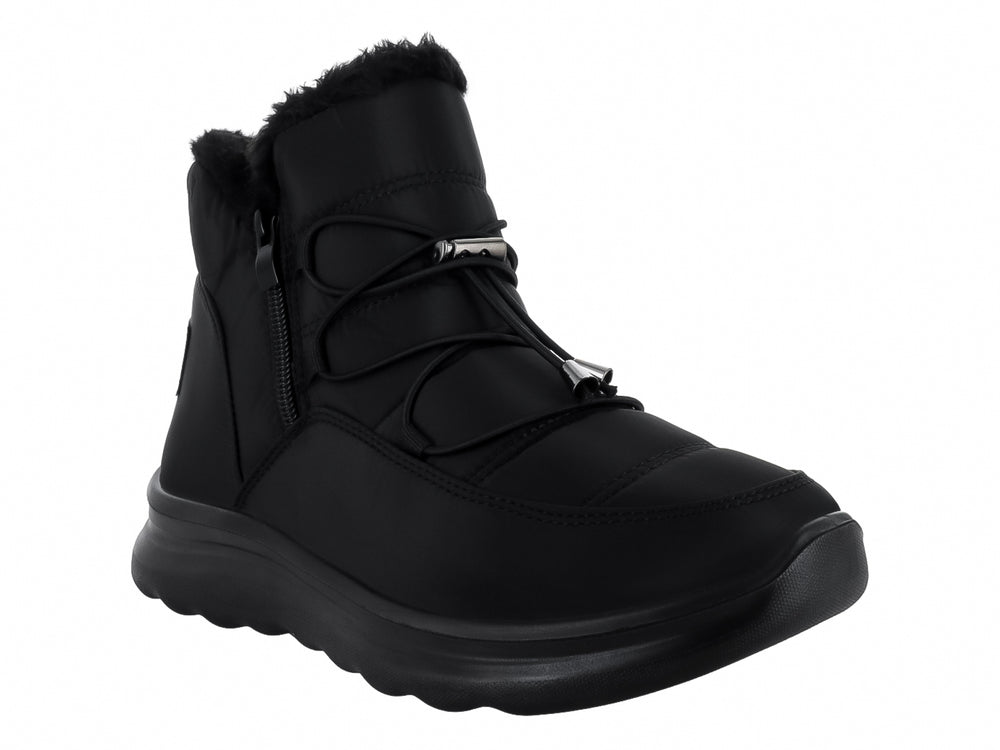Bota para nieve color negro marca Furor con suela gruesa, forro de peluche y cierre lateral.