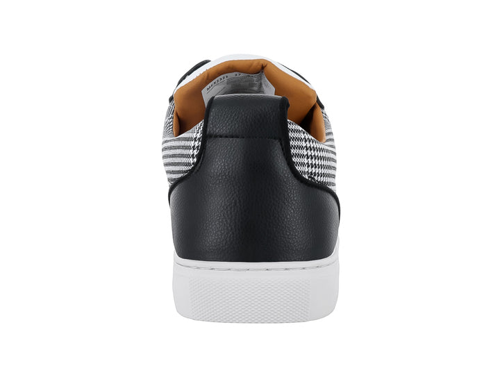 Tenis casuales Platini con diseño de cuadros en gris y negro, detalles sintéticos negros y suela blanca.