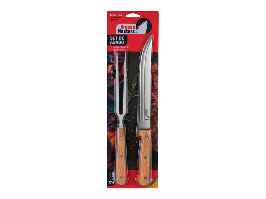 Set de Cuchillo y Trinche Brassa Masters Madera e Inox