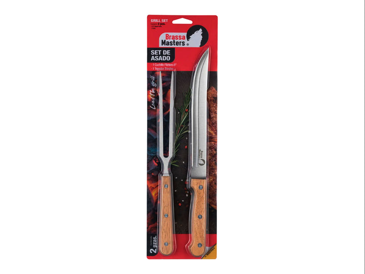 Set de Cuchillo y Trinche Brassa Masters Madera e Inox