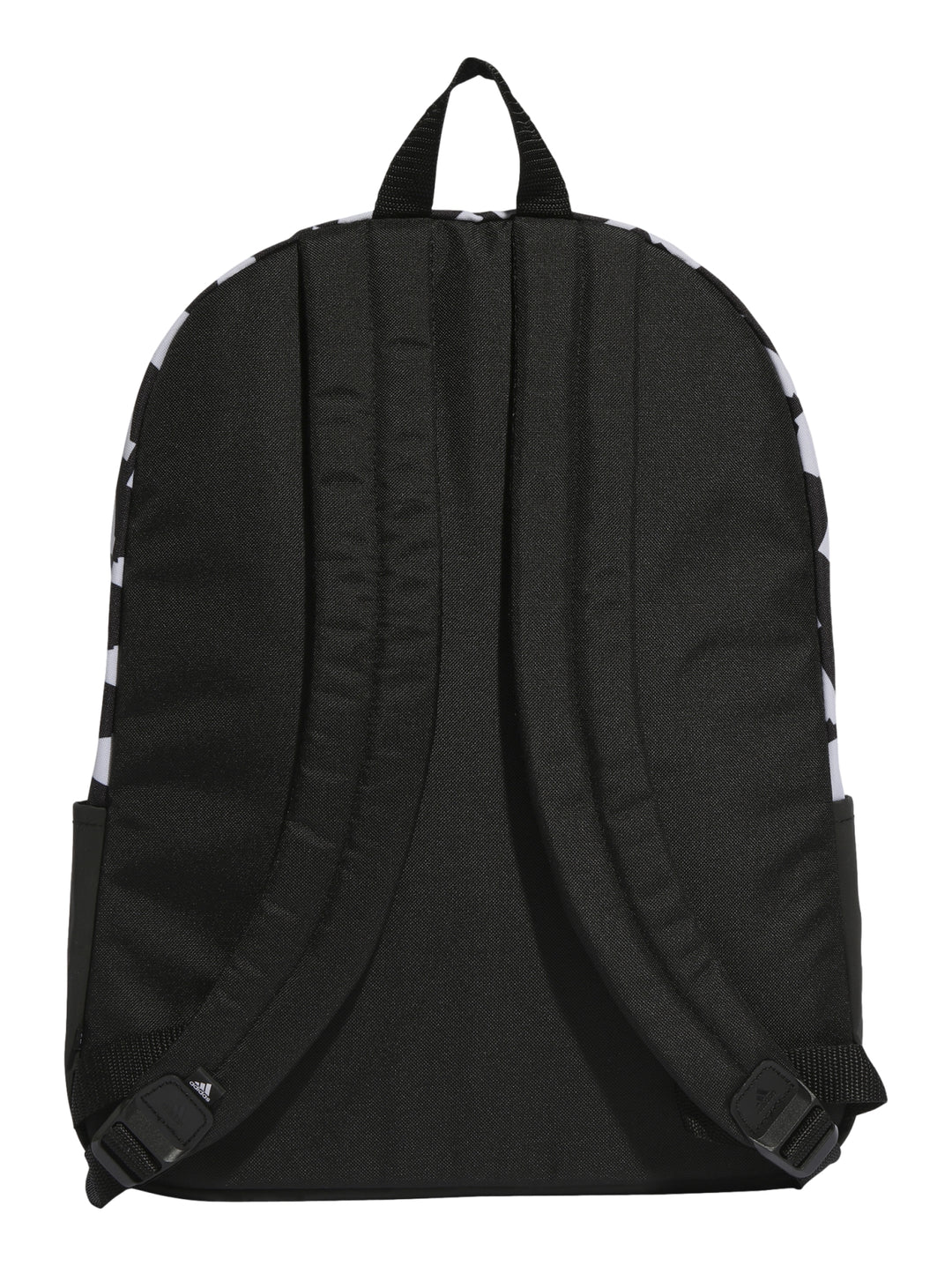 Mochila Adidas con estampado geométrico en colores blanco y negro.
