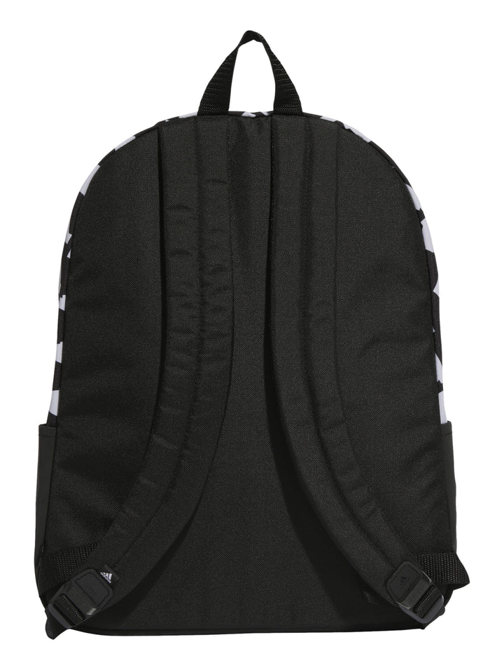 Mochila Adidas con estampado geométrico en colores blanco y negro.