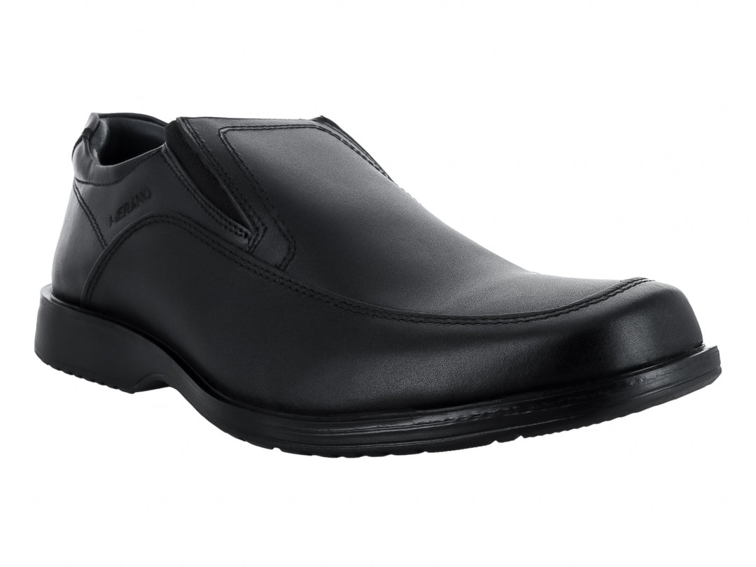 Zapato formal Merano modelo 48121 en color negro, material de cuero liso y diseño sin cordones.