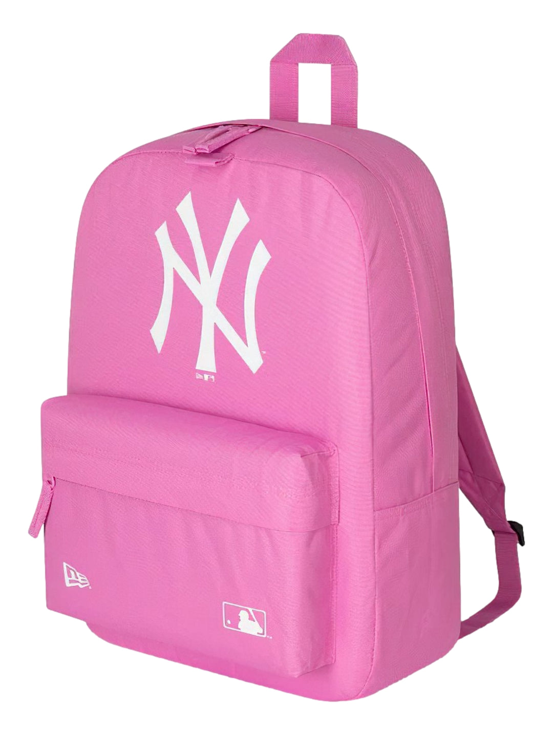 Mochila deportiva New Era color rosa brillante con logotipo de los New York Yankees y MLB.