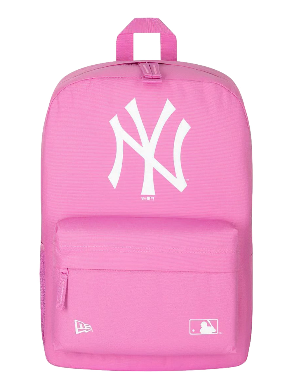 Mochila deportiva New Era color rosa brillante con logotipo de los New York Yankees y MLB.