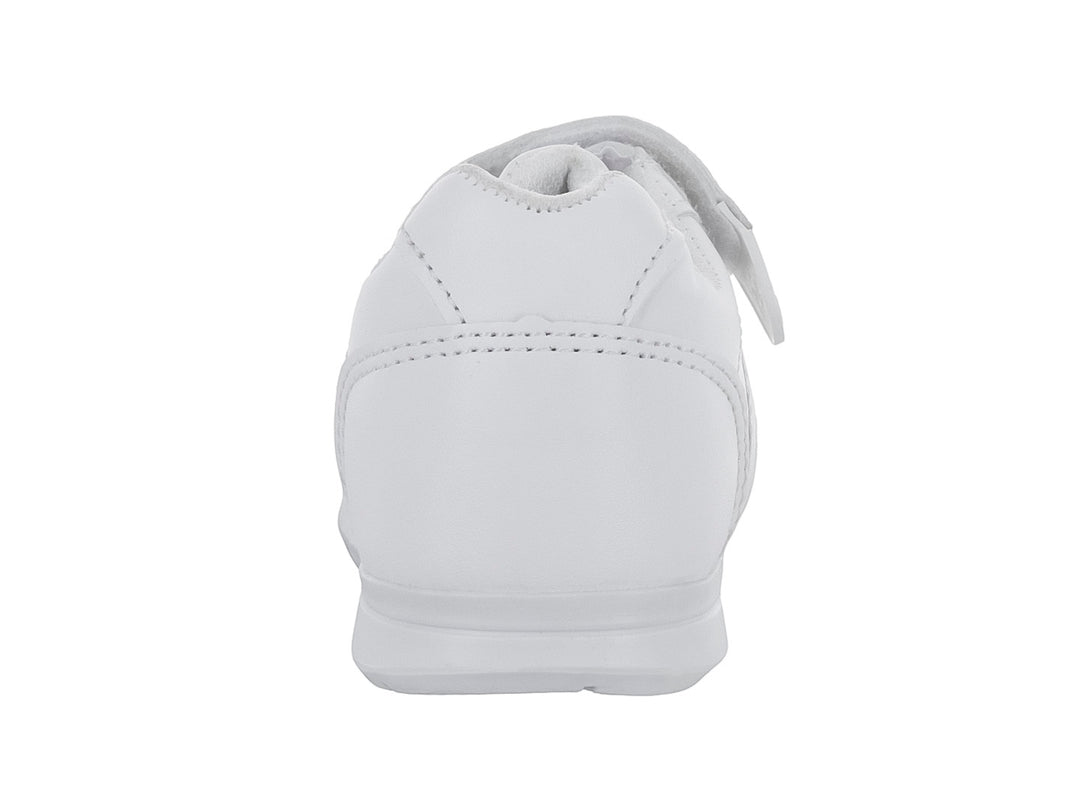 Tenis escolares blancos para niño o niña con cierre de velcro y agujetas.