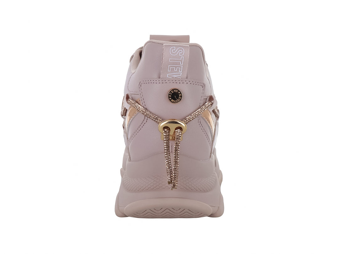 Tenis chunky Steve Madden color rose gold con detalles metálicos y malla.