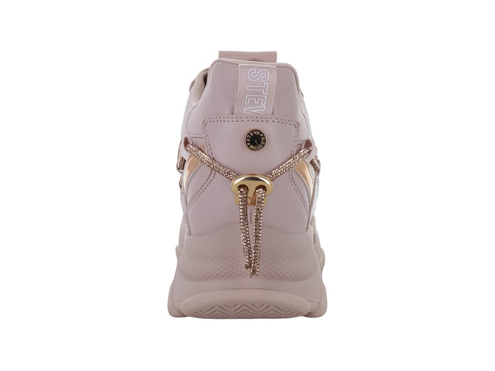 Tenis chunky Steve Madden color rose gold con detalles metálicos y malla.