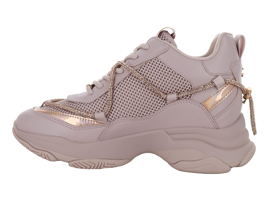 Tenis chunky Steve Madden color rose gold con detalles metálicos y malla.