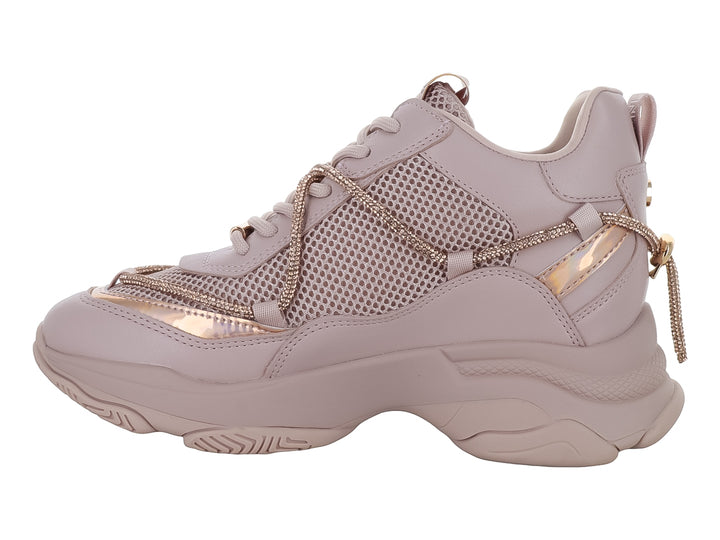 Tenis chunky Steve Madden color rose gold con detalles metálicos y malla.