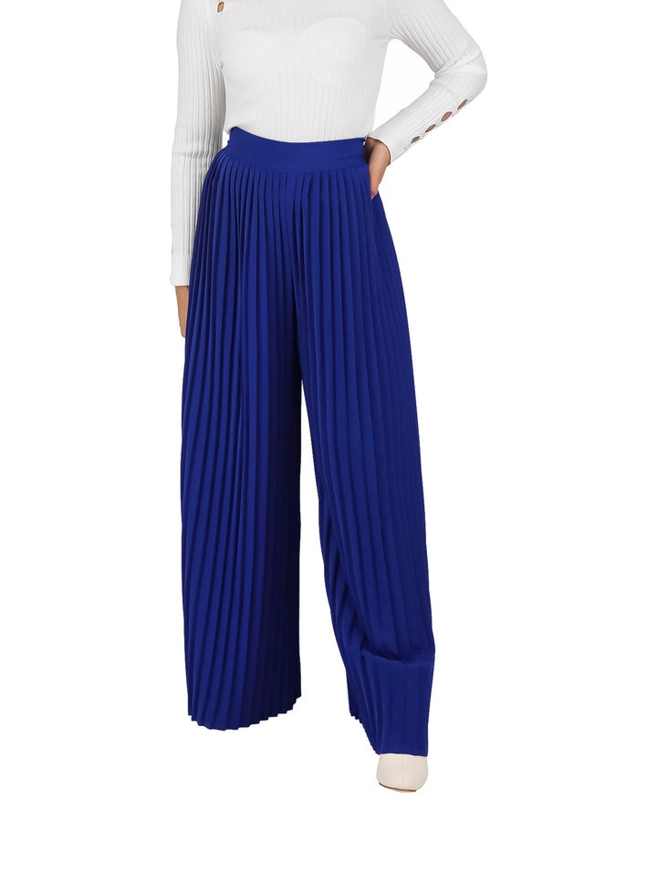 Pantalón ancho plisado en color azul rey con talle alto.