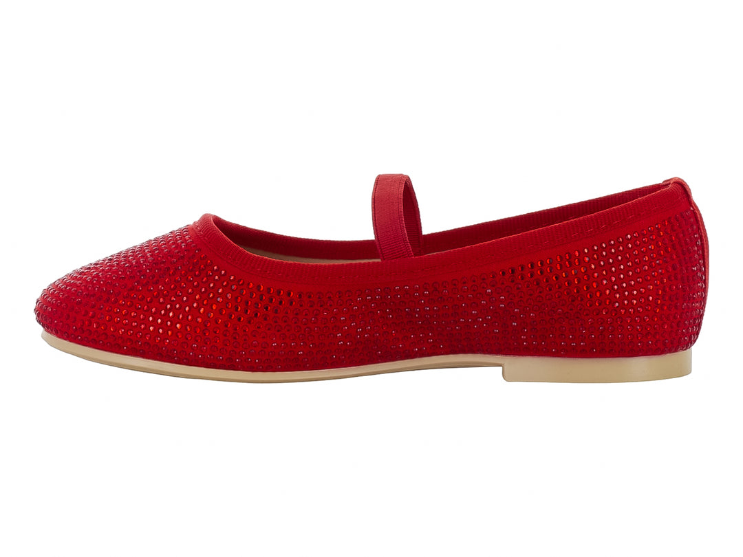 Zapato plano color rojo brillante con correa para niña.