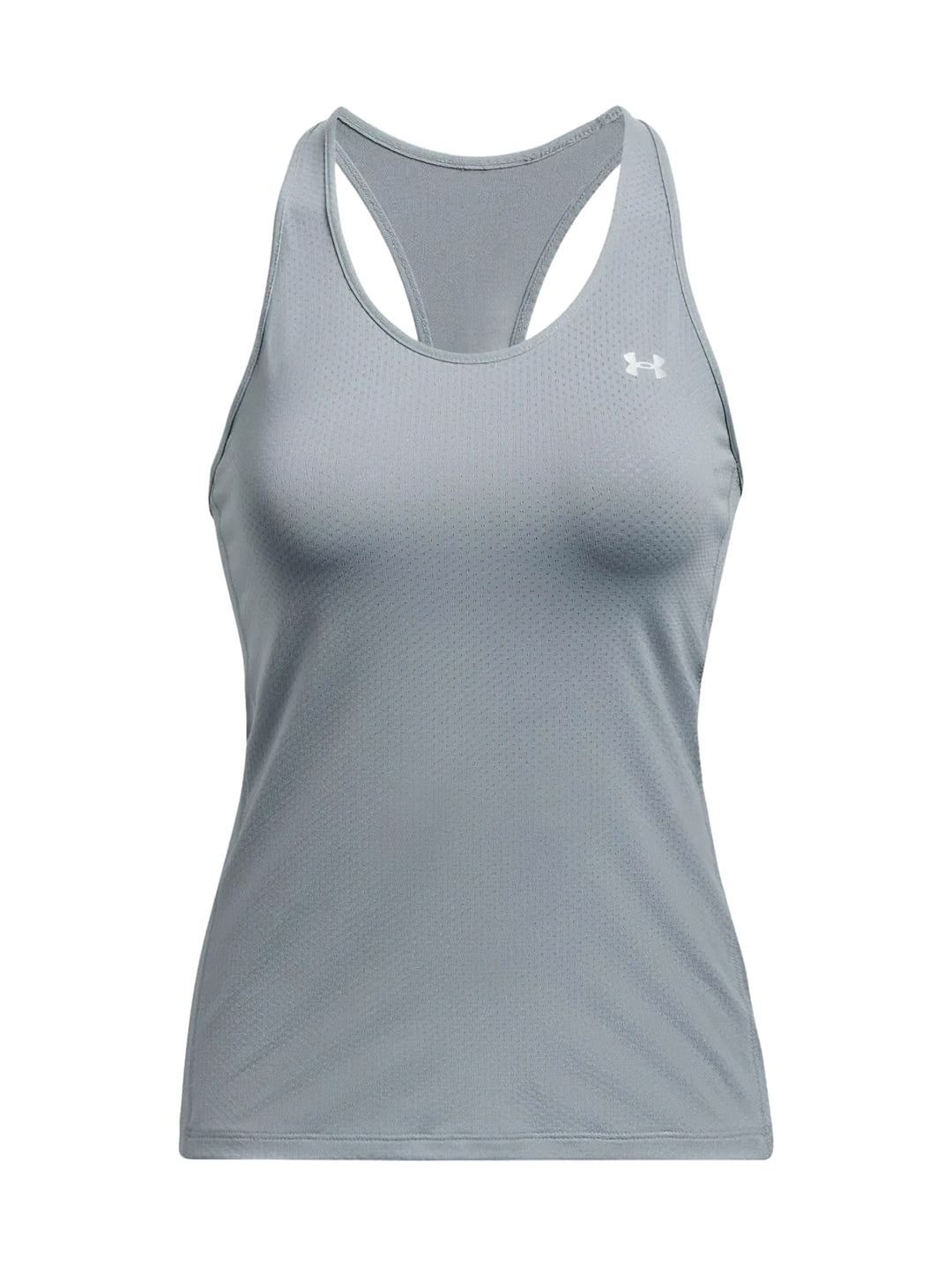 Camiseta deportiva Under Armour sin mangas color azul con cuello redondo y espalda racerback.