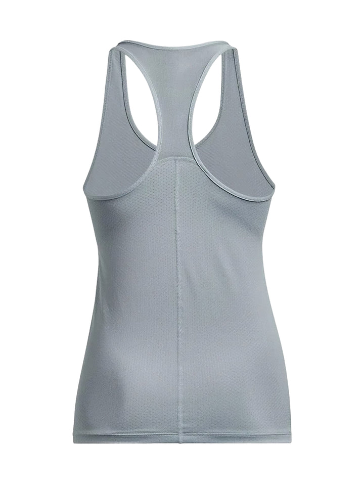 Camiseta deportiva Under Armour sin mangas color azul con cuello redondo y espalda racerback.