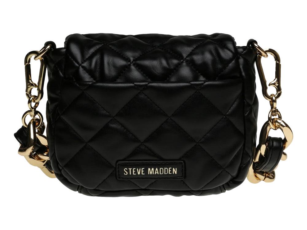 Bolso negro acolchado de Steve Madden con cadena y herrajes en color dorado.