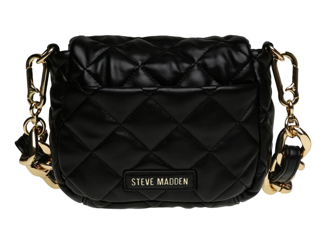 Bolso negro acolchado de Steve Madden con cadena y herrajes en color dorado.