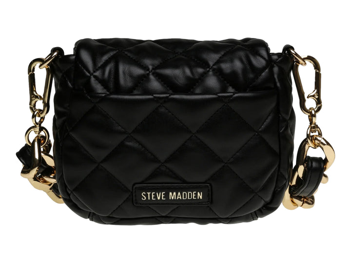 Bolso negro acolchado de Steve Madden con cadena y herrajes en color dorado.