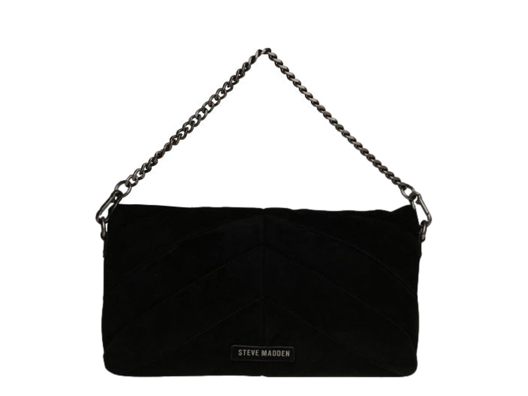 Bolso de hombro Steve Madden color negro con correa de cadena y diseño acolchado en forma de V.